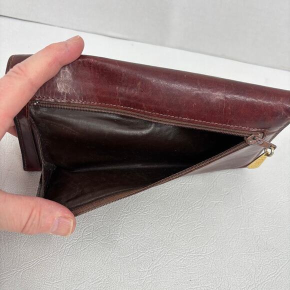 Bosca Leather Slim Bifold Wallet Mahogany Snap Close Hand Stained Hide Vintage - Picture 6 of 9